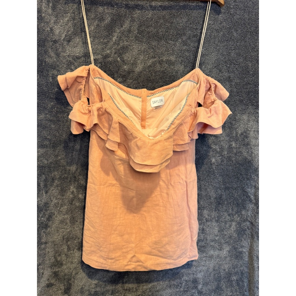 Saylor NY Peach Ruffle Off The Shoulder Button Front‎ Linen Blend Top Womens M
